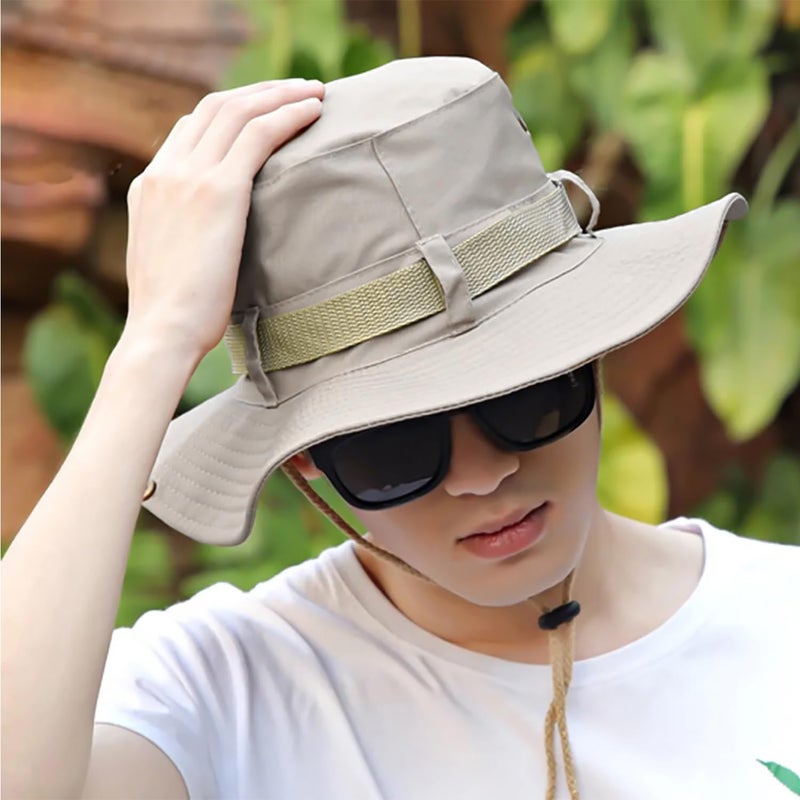 Taeku Sun Hat, Unisex Wide Brim Bucket Hat Sun Protection Cap Breathable Boonie Hat for Fishing Hiking Gardening Safari (Beige) - Image 5